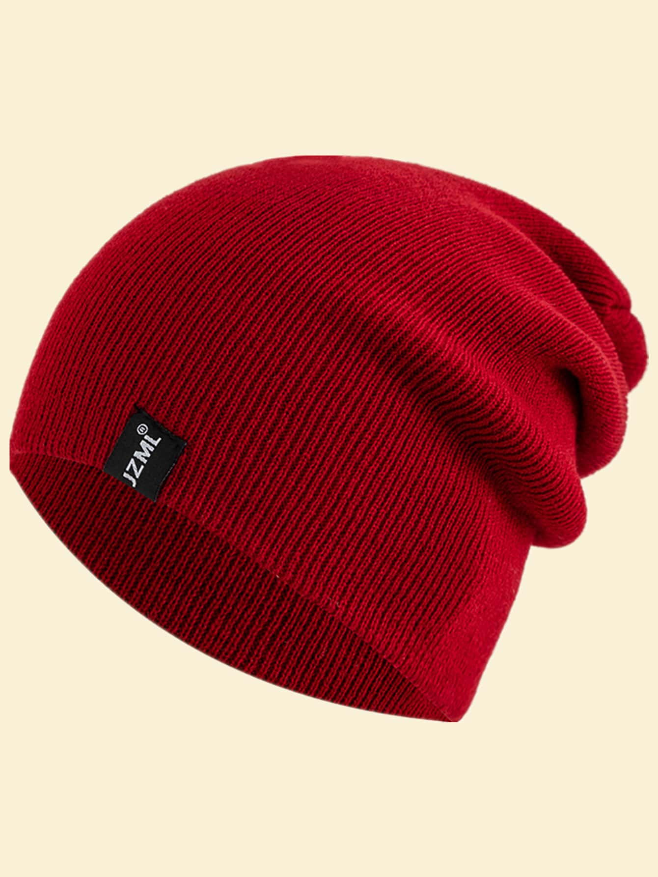 JZML 1pc Letter Logo Decorated Unstructured Beanie Casual Fall Outfit - Burgundy - View 1