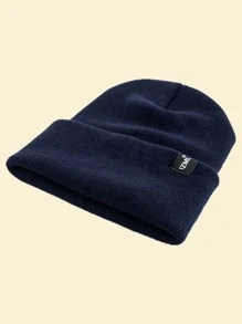 JZML 1 chiếc mũ len trơn trang trí họa tiết bảng chữ cái Unisex dành cho mùa thu - Màu xanh hải quân - Xem 3