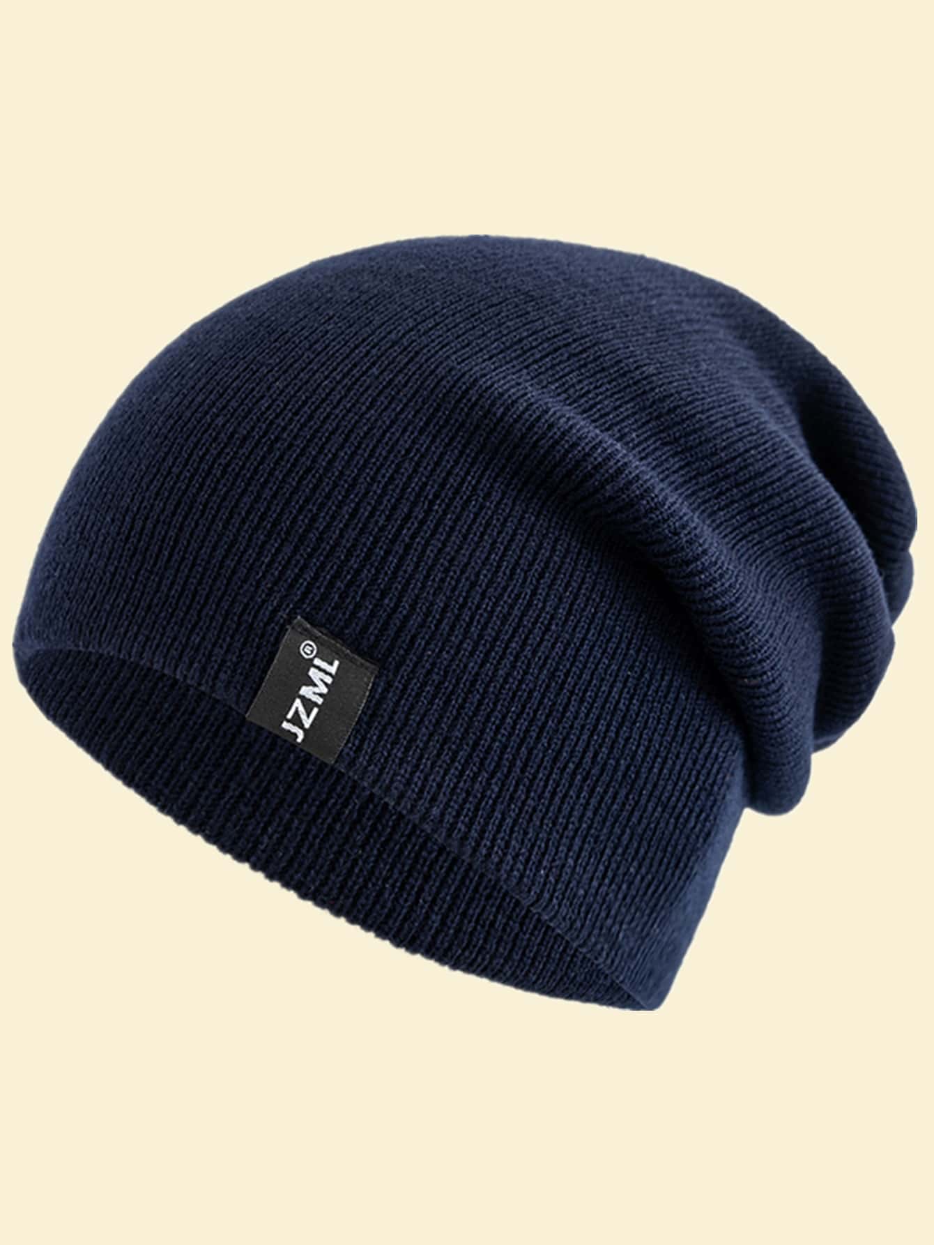 JZML 1 chiếc mũ len trơn trang trí họa tiết bảng chữ cái Unisex dành cho mùa thu - Màu xanh hải quân - Xem 1
