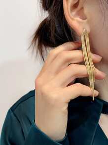 1 Pair Stylish Geometric Metal Chain Tassel Long Earrings, 2 Designs Randomly Sent - Yellow Gold - View 2