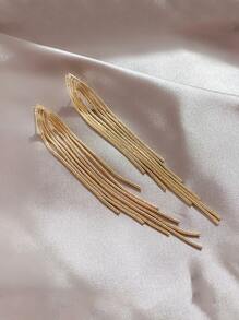 1 Pair Stylish Geometric Metal Chain Tassel Long Earrings, 2 Designs Randomly Sent - Yellow Gold - View 3