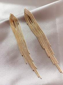1 Pair Stylish Geometric Metal Chain Tassel Long Earrings, 2 Designs Randomly Sent - Yellow Gold - View 4