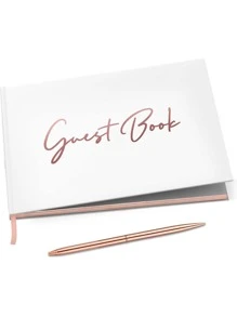 Gold Foil Message Book And Pen, 9"X7" Hard Cover Guest Book For Weddings, Parties, Events Visitors To Sign - Rose gold - View 1