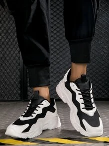 Men Colorblock Lace-Up Front Sneakers Chunky Shoes