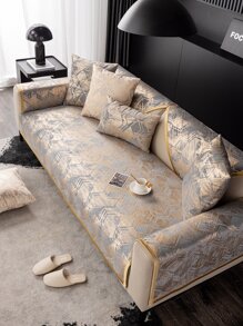 1 件高档雪尼尔压花四季通用沙发垫，金色印花，防滑宠物友好型、防污防尘沙发套，欧式宫廷风格防刮沙发保护套，适用于客厅 L 型组合沙发和 1/2/3/4 座沙发 - 灰色 - 查看 5
