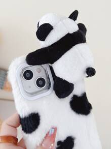 有趣的卡通熊貓裝飾毛絨手機殼 - 黑與白 - 查看 2