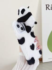 有趣的卡通熊貓裝飾毛絨手機殼 - 黑與白 - 查看 4