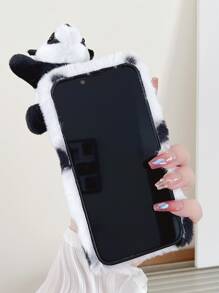 有趣的卡通熊貓裝飾毛絨手機殼 - 黑與白 - 查看 7