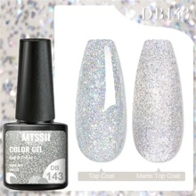 銀色亮粉凝膠指甲油,閃爍亮片凝膠半永久性塗層,可換式指甲藝術uv凝膠指甲油 - 銀色 - 查看 3