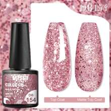 Pink Glitter Gel Nail Polish Sparkling Sequins Gel Semi-Permanent Varnishes Soak Off Nail Art UV Gel Polish - Pink - View 3