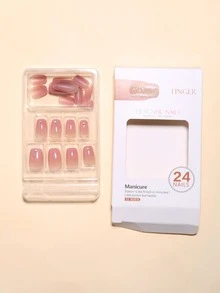 24入組短方形漸變粉色的水鑽指甲床單,帶1入組美甲拋光塊和1入組果凍指甲貼 - 彩色 - 查看 8