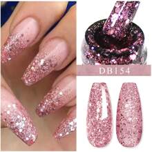 Pink Glitter Gel Nail Polish Sparkling Sequins Gel Semi-Permanent Varnishes Soak Off Nail Art UV Gel Polish - Pink - View 2