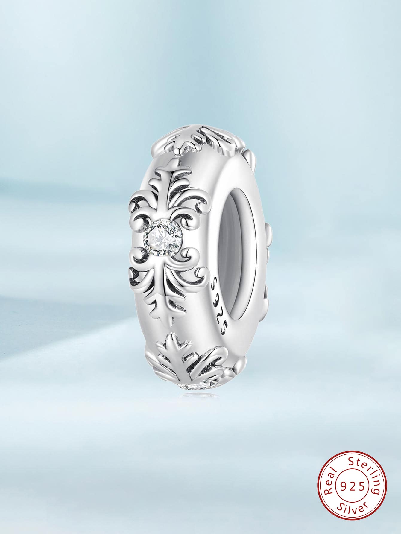 1入組時尚真實925純銀方晶鋯石有圖案吊墜釘珠適合女士適合手鍊手鐲DIY珠寶製作約會禮物精細女士們珠寶和手錶 - 銀色 - 查看 1