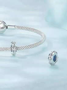 1入組時尚真實925純銀方晶鋯石有圖案吊墜釘珠適合女士適合手鍊手鐲DIY珠寶製作約會禮物精細女士們珠寶和手錶 - 銀色 - 查看 3