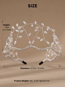 Fashionable Hairband With Faux Crystal Beads And Hair Net, White Beaded Royal,Hairband,Hair Hoop Headbands Hair Accessories - Silver - View 6