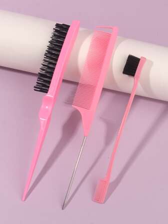 3入組髮型造型梳與刷套裝，附邊緣控制刷及髮刷