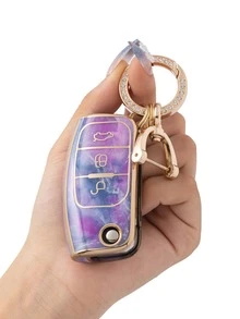 3pcs/set Tpu Key Shell Protective Cover And Keychain, Compatible With Ford 3-button Folding Car Key - Multicolor - View 5