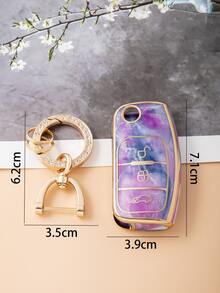3pcs/set Tpu Key Shell Protective Cover And Keychain, Compatible With Ford 3-button Folding Car Key - Multicolor - View 4