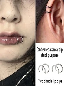 2 件套免穿孔唇环和耳套套装，适合日常佩戴，无需钻孔