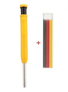 New Deep Hole Woodworking Marking & Drawing Pencil With Adjustable Metal Marking Pen And Graphite Pencil Core - Yellow - View 1