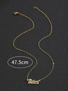 1 件青少年时尚 12 星座英文字母吊坠项链不锈钢饰品街头配饰日常装饰 - 金黃色 - 查看 5