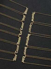 1 件青少年时尚 12 星座英文字母吊坠项链不锈钢饰品街头配饰日常装饰 - 金黃色 - 查看 2