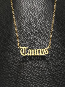 1 件青少年时尚 12 星座英文字母吊坠项链不锈钢饰品街头配饰日常装饰 - 金黃色 - 查看 4