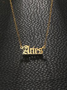 1 件青少年时尚 12 星座英文字母吊坠项链不锈钢饰品街头配饰日常装饰 - 金黃色 - 查看 3