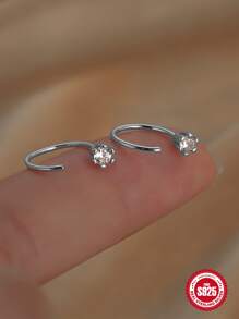 1 對 925 純銀韓式時尚水鑽鑲嵌六爪耳鉤耳環女式夏季海灘派對立方氧化鋯耳環禮物