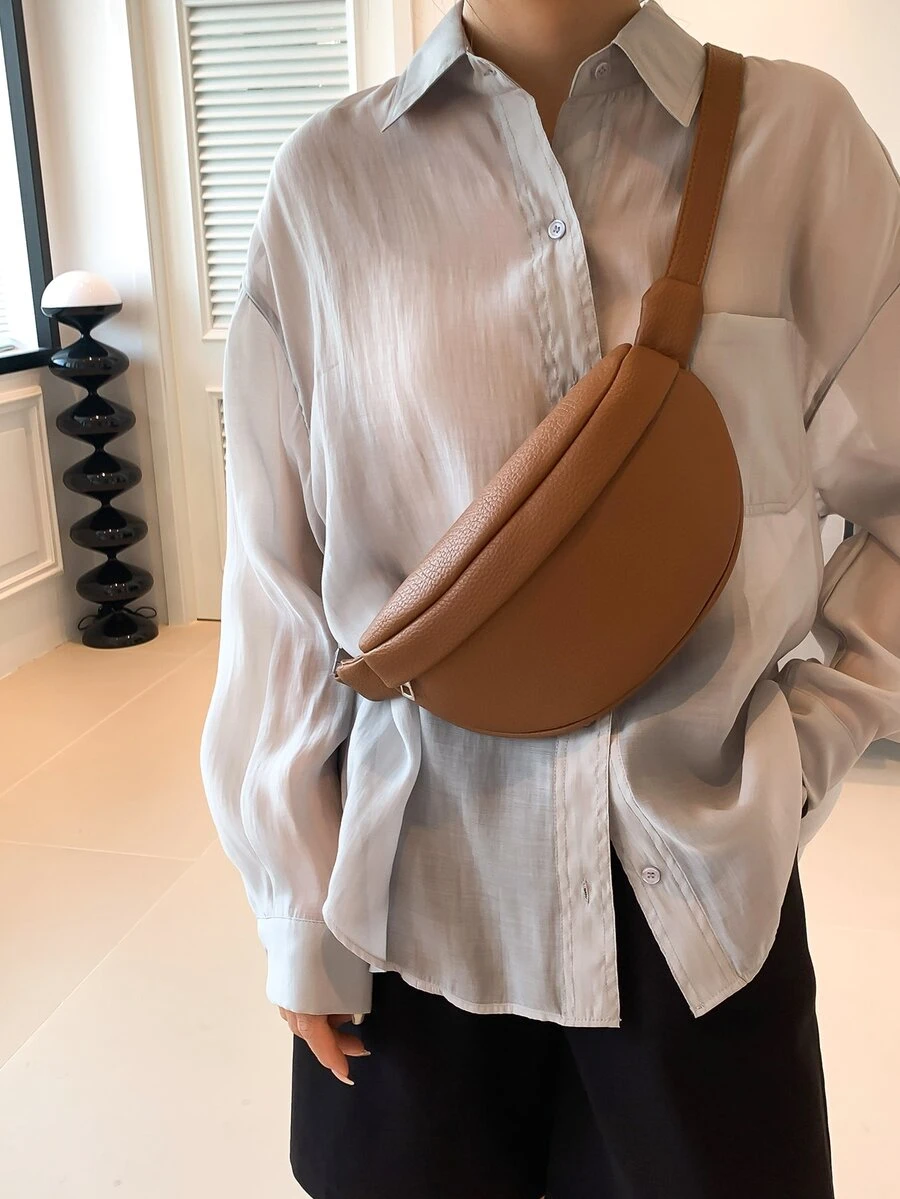 Cangurera de moda simple - Marrón - Ver 1