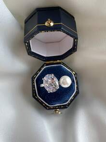 1 Miếng Sang trọng Cao-kết thúc S925 Bạc nguyên chất 5A Khối Zirconia  Pha lê Trân châu Nhẫn Hằng ngày Đồ trang trí Nhẫn Đối với phụ nữ Tốt Đồ trang sức Qủa tặng - Bạc - Xem 4