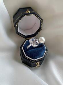 1 Miếng Sang trọng Cao-kết thúc S925 Bạc nguyên chất 5A Khối Zirconia  Pha lê Trân châu Nhẫn Hằng ngày Đồ trang trí Nhẫn Đối với phụ nữ Tốt Đồ trang sức Qủa tặng - Bạc - Xem 8