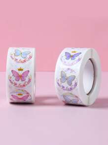 500pcs Butterfly Round Stickers, Birthday, Holiday Party Gifts Decoration Packaging Supplies, Candy Gift Bag Sealing Stickers, Teacher Reward Encouragement DIY Diary Stickers Labels, Back To School, Valentine's Day - Multicolor - View 4
