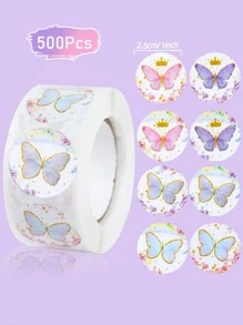 500pcs Butterfly Round Stickers, Birthday, Holiday Party Gifts Decoration Packaging Supplies, Candy Gift Bag Sealing Stickers, Teacher Reward Encouragement DIY Diary Stickers Labels, Back To School, Valentine's Day - Multicolor - View 5