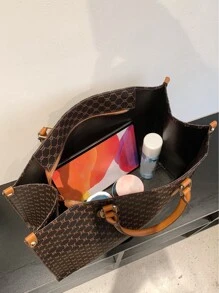 Dedoo 时尚印花手提包，多功能旅行购物包，超大容量，复古手提包/单肩包，女士通勤时尚手提包，吸睛女士工作包，四季皆宜，尤其适合秋冬季节。 - 彩色 - 查看 6