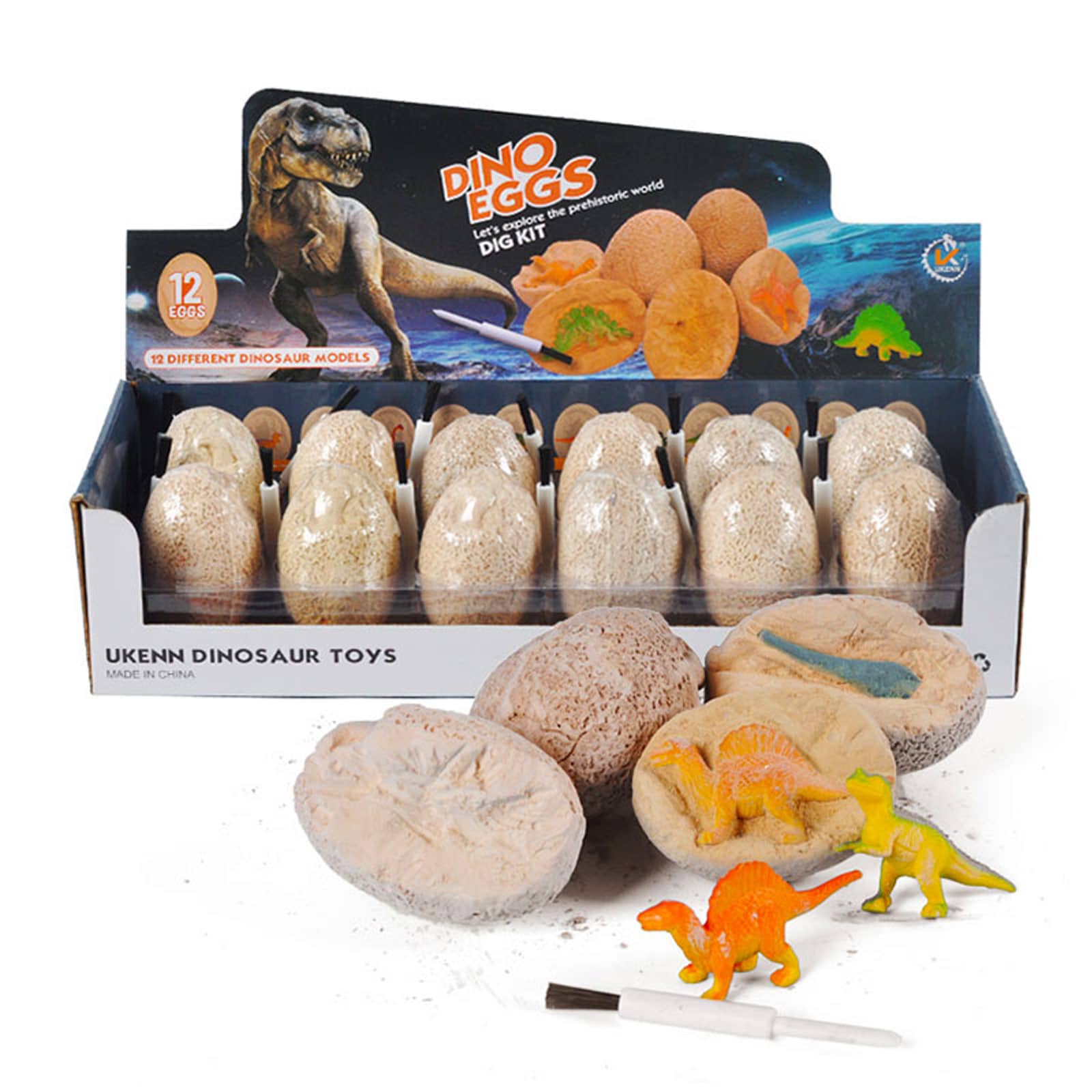 12 Types Fossil Archeology Dinosaur Egg Digging Toys Kit For Kids