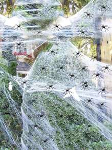 1/10 szt. Dekoracje na Halloween Sztuczna Pajęczyna Super Rozciągliwe Pajęczyny Z Fałszywymi Pająkami Straszne Dekoracje Imprezowe Rekwizyty Do Domu Horroru