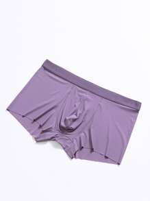 Calzoncillos bóxer nuevos modales para hombre, color morado fino, sin costuras, de seda helada - Morado - Ver 2