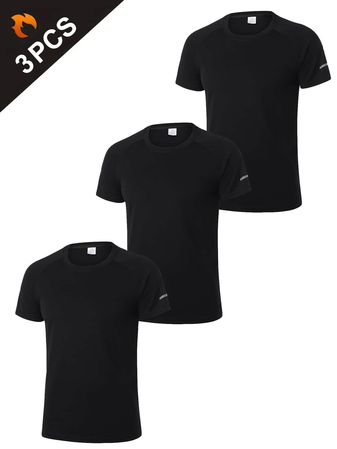 3入組男士速幹網眼運動衫,休閒透氣寬鬆t恤,健身運動服,圓領短袖上衣,適用於戶外健身跑步運動服 - 黑色 - 查看 1