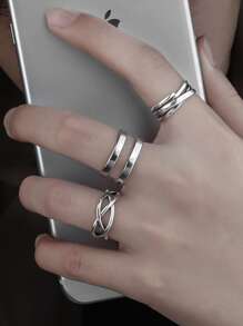 3 cái/bộ Retro & Tối giản Toàn trận Nam Nhẫn - Bạc - Xem 1