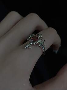 1 Stück Ring Gotisch Stil Kupfer Würfel & dunkel Kubischem Zirkonia Kreuz, Offen Für Frauen