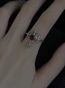 1 Stück Ring Gotisch Stil Kupfer Würfel & dunkel Kubischem Zirkonia Kreuz, Offen Für Frauen