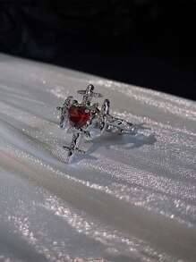 1 Stück Ring Gotisch Stil Kupfer Würfel & dunkel Kubischem Zirkonia Kreuz, Offen Für Frauen