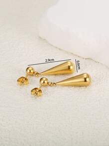 MONALLY 18K镀金极简不锈钢水滴耳环，单只装，适合女士日常佩戴 - 金黃色 - 查看 4