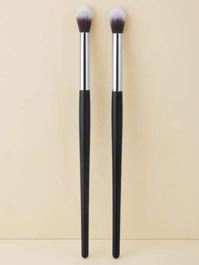2pcs/Set Black & Silver Eye Socket Detail Blending Makeup Brush,Eyebrow Brush,Eyeshadow Brush,Spoolie,Spoolie Brush