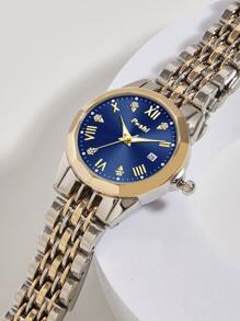 1pc Ladies Fashionable Waterproof Night Light Calendar Quartz Watch And 1pc Bracelet