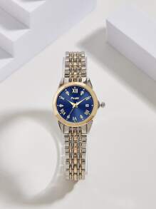 1pc Ladies Fashionable Waterproof Night Light Calendar Quartz Watch And 1pc Bracelet