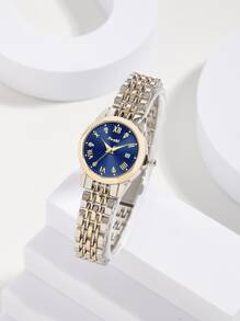 1pc Ladies Fashionable Waterproof Night Light Calendar Quartz Watch And 1pc Bracelet