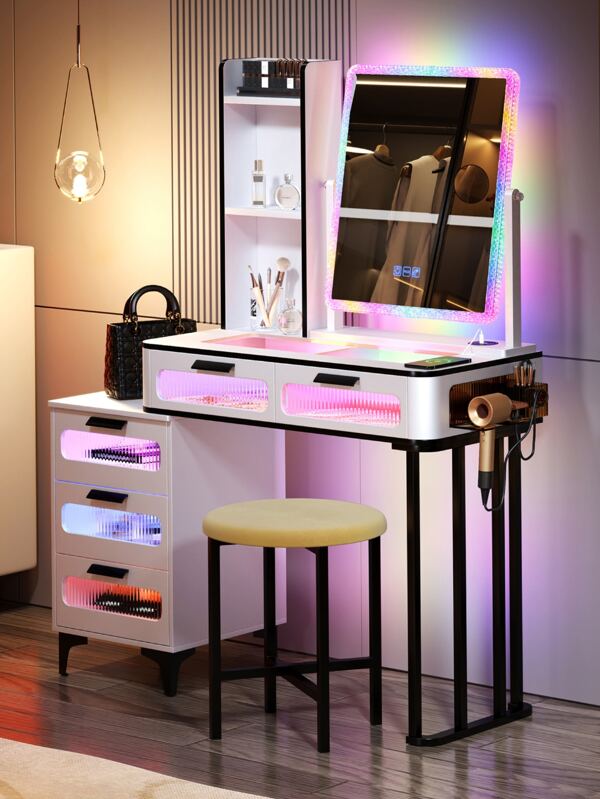 Kasibie Vanity Mirror with Adjustable Lights,Vanity Desk Set with Glam