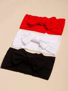 3pcs Candy Colored Soft & Stretchy Nylon Hairbands With Bow For Infants Love Valentine - Multicolor - View 2
